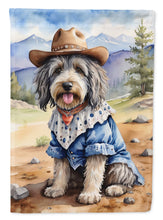 Load image into Gallery viewer, Bergamasco Sheepdog Cowboy Welcome Garden Flag – Western Dog Yard Decor with Mountain Landscape
