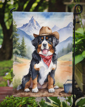 Load image into Gallery viewer, Bernese Mountain Dog Cowboy Welcome Garden Flag – Western Dog Yard Decor with Mountain Landscape