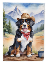 Load image into Gallery viewer, Bernese Mountain Dog Cowboy Welcome Garden Flag – Western Dog Yard Decor with Mountain Landscape