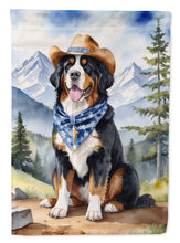 Load image into Gallery viewer, Bernese Mountain Dog Cowboy Welcome House Flag