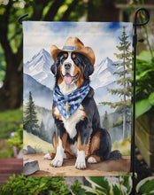 Load image into Gallery viewer, Bernese Mountain Dog Cowboy Welcome Garden Flag – Western Dog Yard Decor with Mountain Landscape