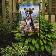 Load image into Gallery viewer, Boston Terrier Cowboy Welcome Garden Flag – Western Dog Yard Decor with Mountain Landscape