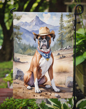 Load image into Gallery viewer, Boxer Cowboy Welcome Garden Flag – Western Dog Yard Decor with Mountain Landscape
