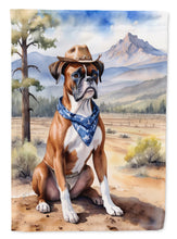 Load image into Gallery viewer, Boxer Cowboy Welcome Garden Flag – Western Dog Yard Decor with Mountain Landscape