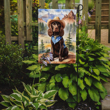 Load image into Gallery viewer, Boykin Spaniel Cowboy Welcome Garden Flag – Western Dog Yard Decor with Mountain Landscape