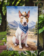 Load image into Gallery viewer, Bull Terrier Cowboy Welcome Garden Flag – Western Dog Yard Decor with Mountain Landscape