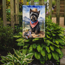 Load image into Gallery viewer, Cairn Terrier Cowboy Welcome Garden Flag – Western Dog Yard Decor with Mountain Landscape