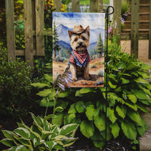 Load image into Gallery viewer, Cairn Terrier Cowboy Welcome Garden Flag – Western Dog Yard Decor with Mountain Landscape