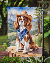Load image into Gallery viewer, Cavalier Spaniel Cowboy Welcome Garden Flag – Western Dog Yard Decor with Mountain Landscape