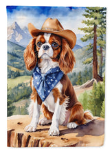 Load image into Gallery viewer, Cavalier Spaniel Cowboy Welcome Garden Flag – Western Dog Yard Decor with Mountain Landscape