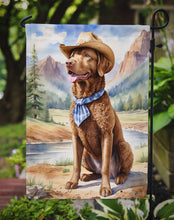 Load image into Gallery viewer, Chesapeake Bay Retriever Cowboy Welcome Garden Flag – Western Dog Yard Decor with Mountain Landscape