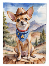 Load image into Gallery viewer, Chihuahua Cowboy Welcome Garden Flag – Western Dog Yard Decor with Mountain Landscape
