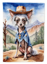 Load image into Gallery viewer, Chinese Crested Cowboy Welcome Garden Flag – Western Dog Yard Decor with Mountain Landscape