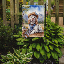 Load image into Gallery viewer, Clumber Spaniel Cowboy Welcome Garden Flag – Western Dog Yard Decor with Mountain Landscape