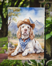 Load image into Gallery viewer, Clumber Spaniel Cowboy Welcome Garden Flag – Western Dog Yard Decor with Mountain Landscape