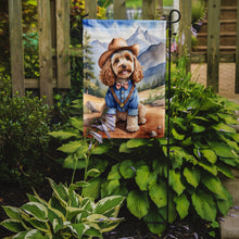 Load image into Gallery viewer, Cockapoo Cowboy Welcome Garden Flag – Western Dog Yard Decor with Mountain Landscape