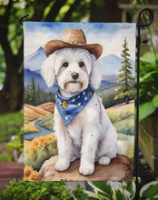 Load image into Gallery viewer, Coton de Tulear Cowboy Welcome Garden Flag – Western Dog Yard Decor with Mountain Landscape