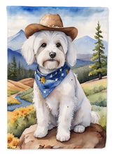Load image into Gallery viewer, Coton de Tulear Cowboy Welcome Garden Flag – Western Dog Yard Decor with Mountain Landscape