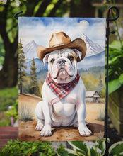 Load image into Gallery viewer, English Bulldog Cowboy Welcome Garden Flag – Western Dog Yard Decor with Mountain Landscape