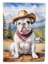 Load image into Gallery viewer, English Bulldog Cowboy Welcome Garden Flag – Western Dog Yard Decor with Mountain Landscape