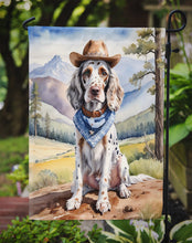 Load image into Gallery viewer, English Setter Cowboy Welcome Garden Flag – Western Dog Yard Decor with Mountain Landscape