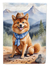 Load image into Gallery viewer, Finnish Spitz Cowboy Welcome Garden Flag – Western Dog Yard Decor with Mountain Landscape