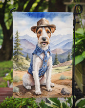 Load image into Gallery viewer, Fox Terrier Cowboy Welcome Garden Flag – Western Dog Yard Decor with Mountain Landscape