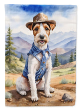 Load image into Gallery viewer, Fox Terrier Cowboy Welcome Garden Flag – Western Dog Yard Decor with Mountain Landscape