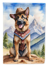 Load image into Gallery viewer, German Shepherd Cowboy Welcome Garden Flag – Western Dog Yard Decor with Mountain Landscape