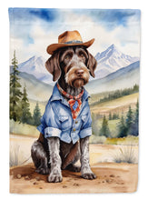 Load image into Gallery viewer, German Wirehaired Pointer Cowboy Welcome Garden Flag – Western Dog Yard Decor with Mountain Landscape