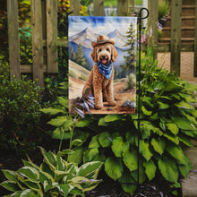 Load image into Gallery viewer, Goldendoodle Cowboy Welcome Garden Flag – Western Dog Yard Decor with Mountain Landscape