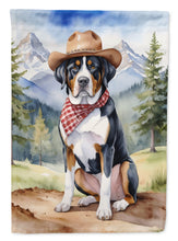 Load image into Gallery viewer, Greater Swiss Mountain Dog Cowboy Welcome House Flag
