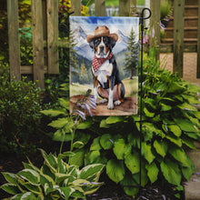 Load image into Gallery viewer, Greater Swiss Mountain Dog Cowboy Welcome Garden Flag – Western Dog Yard Decor with Mountain Landscape