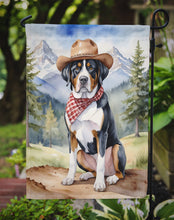 Load image into Gallery viewer, Greater Swiss Mountain Dog Cowboy Welcome Garden Flag – Western Dog Yard Decor with Mountain Landscape