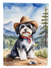 Load image into Gallery viewer, Havanese Cowboy Welcome Garden Flag – Western Dog Yard Decor with Mountain Landscape