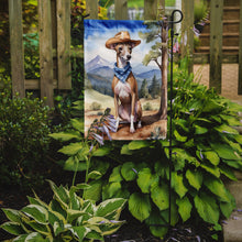 Load image into Gallery viewer, Italian Greyhound Cowboy Welcome Garden Flag – Western Dog Yard Decor with Mountain Landscape