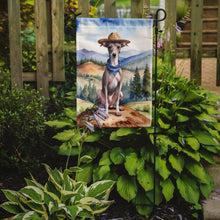 Load image into Gallery viewer, Italian Greyhound Cowboy Welcome Garden Flag – Western Dog Yard Decor with Mountain Landscape