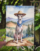 Load image into Gallery viewer, Italian Greyhound Cowboy Welcome Garden Flag – Western Dog Yard Decor with Mountain Landscape