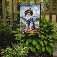Load image into Gallery viewer, Japanese Chin Cowboy Welcome Garden Flag – Western Dog Yard Decor with Mountain Landscape