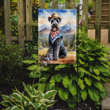 Load image into Gallery viewer, Kerry Blue Terrier Cowboy Welcome Garden Flag – Western Dog Yard Decor with Mountain Landscape