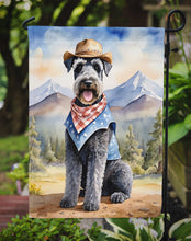 Load image into Gallery viewer, Kerry Blue Terrier Cowboy Welcome Garden Flag – Western Dog Yard Decor with Mountain Landscape