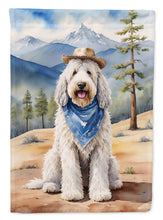 Load image into Gallery viewer, Komondor Cowboy Welcome Garden Flag – Western Dog Yard Decor with Mountain Landscape