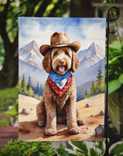 Load image into Gallery viewer, Labradoodle Cowboy Welcome Garden Flag – Western Dog Yard Decor with Mountain Landscape