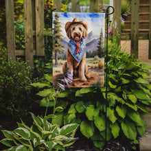 Load image into Gallery viewer, Labradoodle Cowboy Welcome Garden Flag – Western Dog Yard Decor with Mountain Landscape
