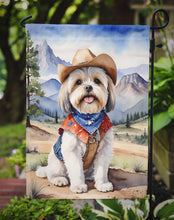 Load image into Gallery viewer, Lhasa Apso Cowboy Welcome Garden Flag – Western Dog Yard Decor with Mountain Landscape