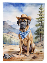 Load image into Gallery viewer, Mastiff Cowboy Welcome Garden Flag – Western Dog Yard Decor with Mountain Landscape