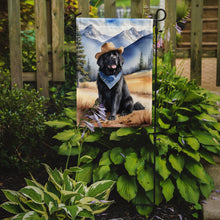 Load image into Gallery viewer, Newfoundland Cowboy Welcome Garden Flag – Western Dog Yard Decor with Mountain Landscape