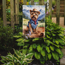 Load image into Gallery viewer, Norfolk Terrier Cowboy Welcome Garden Flag – Western Dog Yard Decor with Mountain Landscape