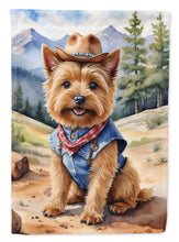 Load image into Gallery viewer, Norwich Terrier Cowboy Welcome Garden Flag – Western Dog Yard Decor with Mountain Landscape