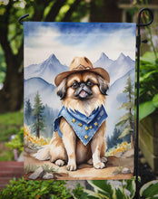 Load image into Gallery viewer, Pekingese Cowboy Welcome Garden Flag – Western Dog Yard Decor with Mountain Landscape
